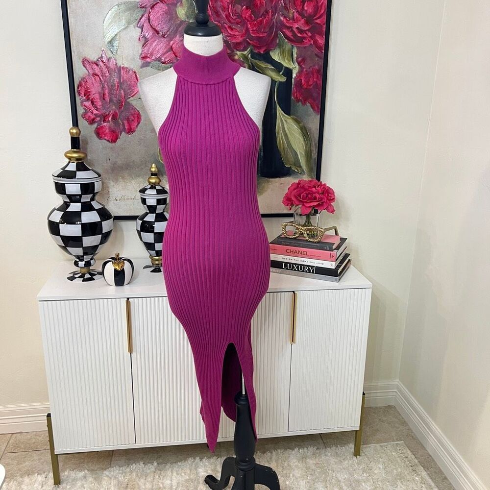 Alexia Admor Women's Naomi Sleeveless Ribbed Knit Midi Dress Fuschia Size Small